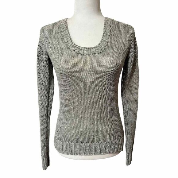 CLUB MONACO gray-silver metallic loose knit crew neck sweater Size Small - Picture 11 of 12